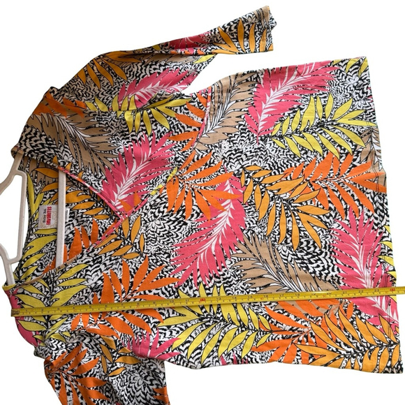 Ruby Rd. Multicolor Tropical Leaf Print V-Neck Blouse Size L Stretch Cotton - Picture 6 of 10